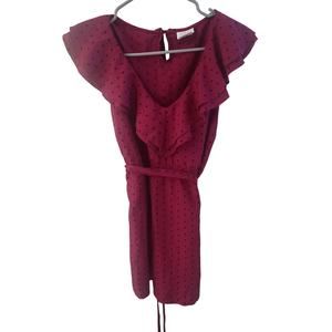 Oh Baby by Motherhood Maroon with Black Polka Dots Sleeveless Belted Blouse - M